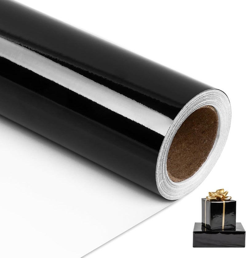 NESCCI Black Metallic Wrapping Paper, Solid Color Paper,Gift Wrapping Paper,Perfect for Wedding,Valentine's Day,Birthday, Christmas,Baby Shower,DIY Bouquet (17 Inches X 32.8 Feet) - Image 1